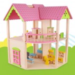 Casuta Roz cu 4 seturi de mobilier Wooden Pink House Casuta Roz cu 4 seturi de mobilier Wooden Pink House